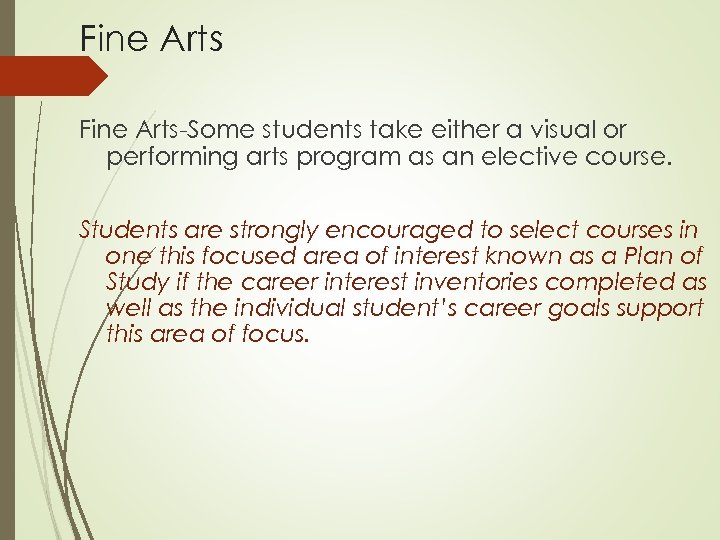 Fine Arts-Some students take either a visual or performing arts program as an elective