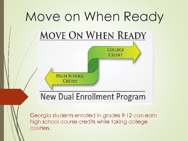 Move on When Ready Georgia students enrolled in grades 9 -12 can earn high
