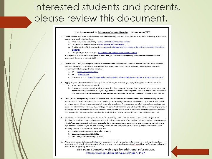 Interested students and parents, please review this document. 
