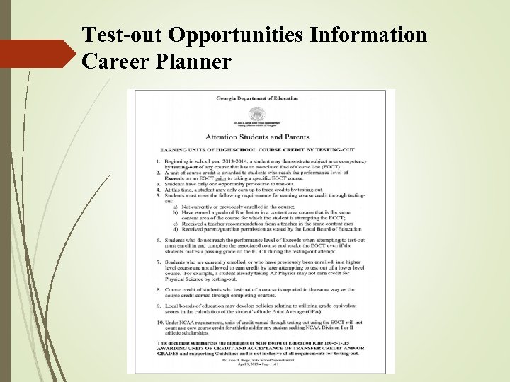 Test-out Opportunities Information Career Planner 