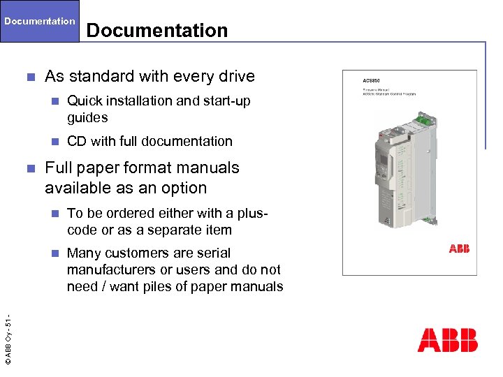 Documentation n Documentation As standard with every drive n n n Quick installation and