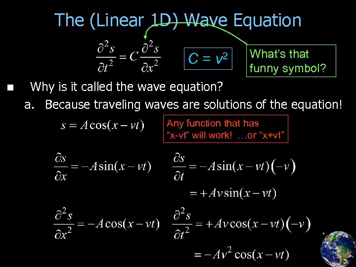 The (Linear 1 D) Wave Equation C = v 2 n What’s that funny