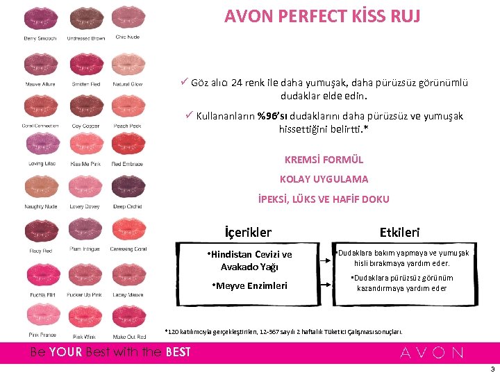 AVON PERFECT KİSS RUJ ü Göz alıcı 24 renk ile daha yumuşak, daha pürüzsüz