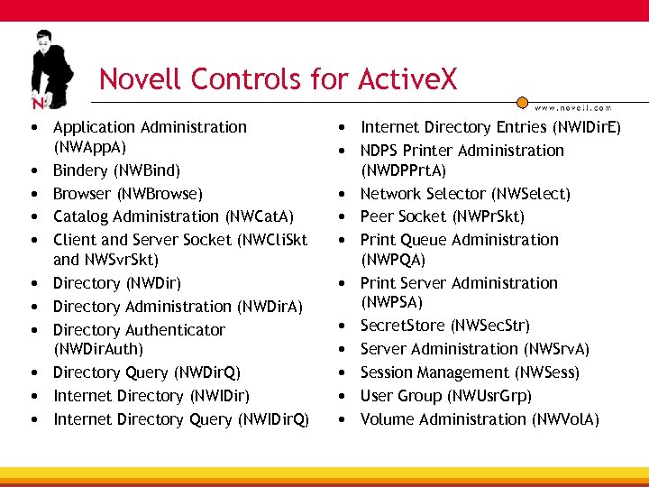 Novell Controls for Active. X • Application Administration • • • (NWApp. A) Bindery