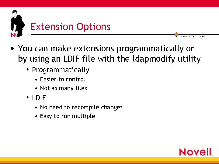 Extension Options • You can make extensions programmatically or by using an LDIF file