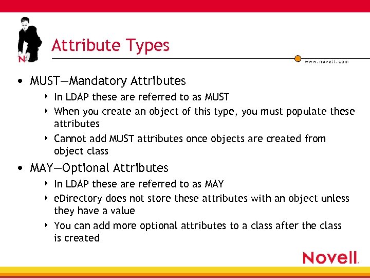 Attribute Types • MUST—Mandatory Attributes 4 4 4 In LDAP these are referred to