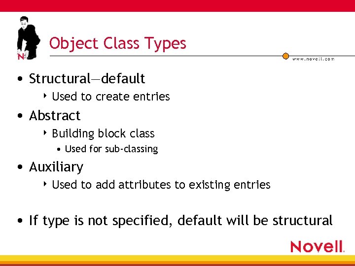 Object Class Types • Structural—default 4 Used to create entries • Abstract 4 Building