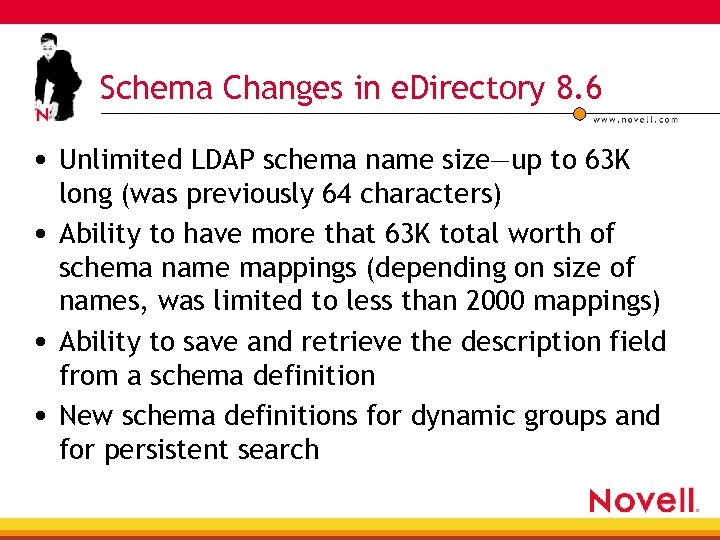 Schema Changes in e. Directory 8. 6 • Unlimited LDAP schema name size—up to