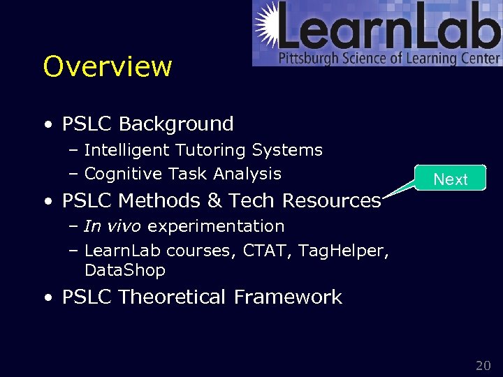 Overview • PSLC Background – Intelligent Tutoring Systems – Cognitive Task Analysis • PSLC