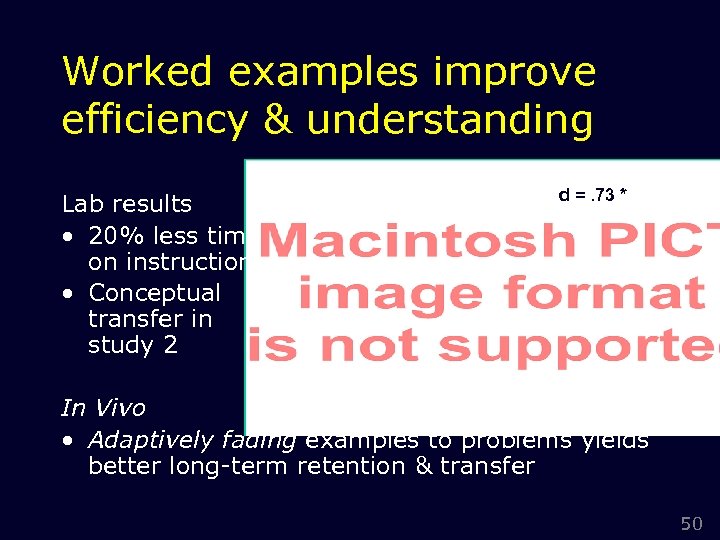 Worked examples improve efficiency & understanding Lab results • 20% less time on instruction