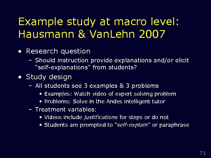 Example study at macro level: Hausmann & Van. Lehn 2007 • Research question –