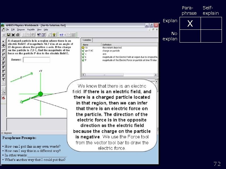 Paraphrase Explan Selfexplain X No explan 72 