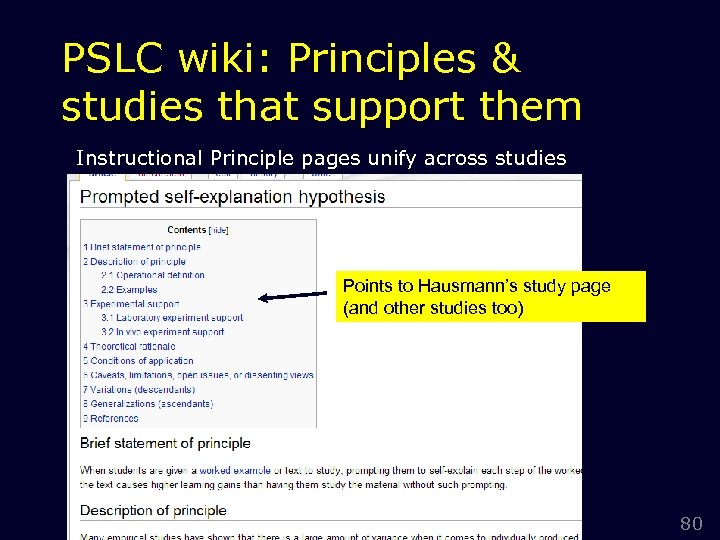 PSLC wiki: Principles & studies that support them Instructional Principle pages unify across studies