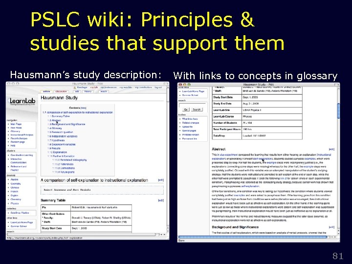 PSLC wiki: Principles & studies that support them Hausmann’s study description: With links to