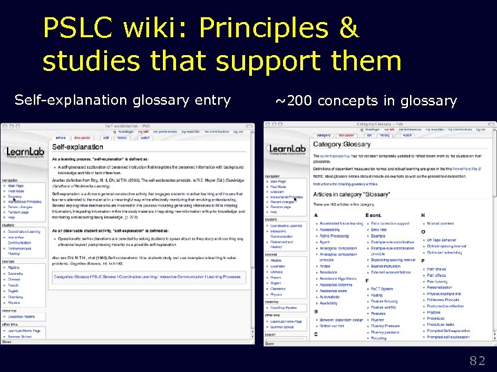 PSLC wiki: Principles & studies that support them Self-explanation glossary entry ~200 concepts in