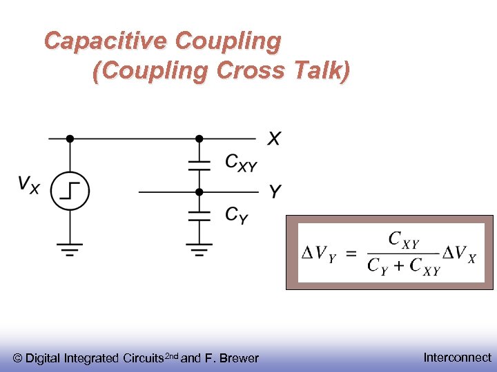 Capacitive Coupling (Coupling Cross Talk) © Digital Integrated Circuits 2 nd and F. Brewer
