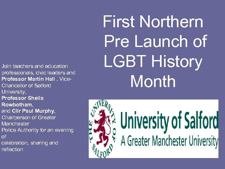 Join teachers and education professionals, civic leaders and Professor Martin Hall , Vice. Chancellor