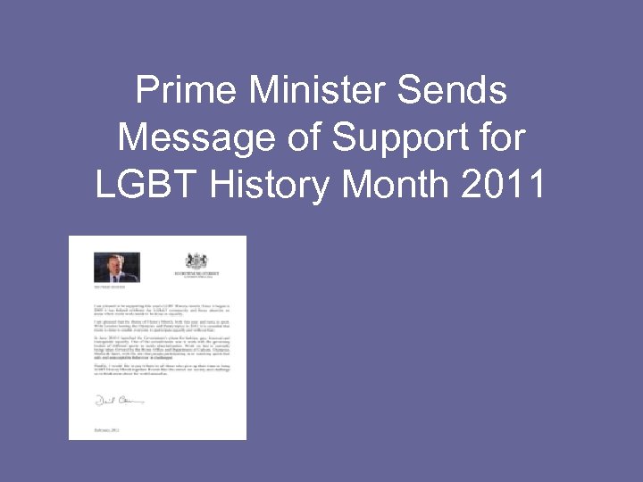 Prime Minister Sends Message of Support for LGBT History Month 2011 