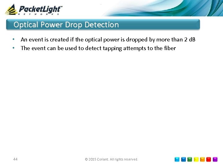 Optical Power Drop Detection • An event is created if the optical power is