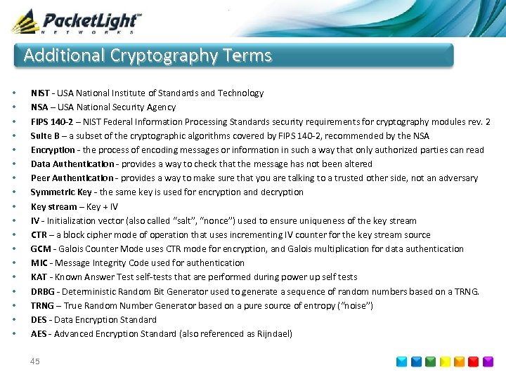 Additional Cryptography Terms • • • • • NIST - USA National Institute of