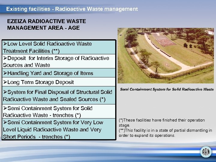 Existing facilities - Radioactive Waste management EZEIZA RADIOACTIVE WASTE MANAGEMENT AREA - AGE ØLow