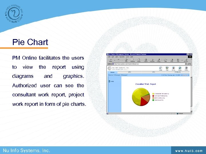 Pie Chart PM Online facilitates the users to view diagrams the report and using