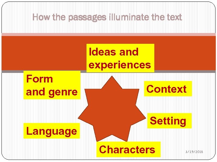 How the passages illuminate the text Ideas and experiences Form and genre Language 8