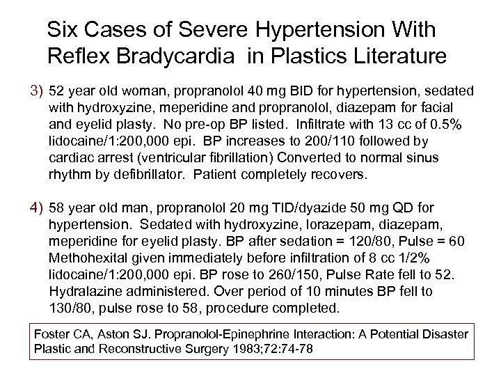 Six Cases of Severe Hypertension With Reflex Bradycardia in Plastics Literature 3) 52 year