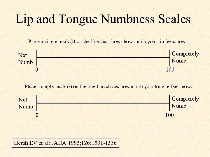 Lip and Tongue Numbness Scales Place a single mark (/) on the line that