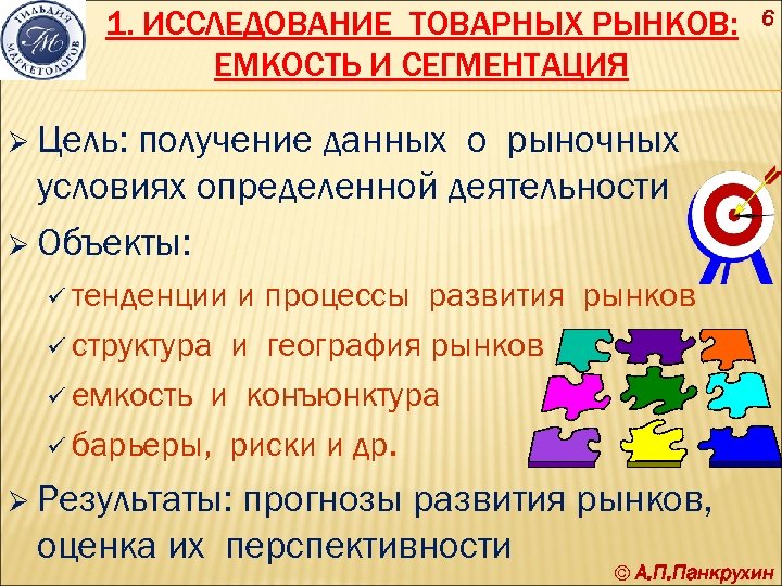 1. ИССЛЕДОВАНИЕ ТОВАРНЫХ РЫНКОВ: ЕМКОСТЬ И СЕГМЕНТАЦИЯ 6 Ø Цель: получение данных о рыночных