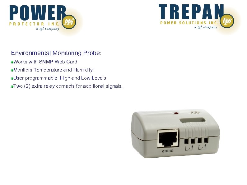 Environmental Monitoring Probe: Works with SNMP Web Card Monitors Temperature and Humidity User programmable