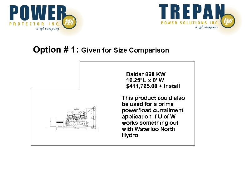 Option # 1: Given for Size Comparison Baldar 880 KW 16. 25' L x