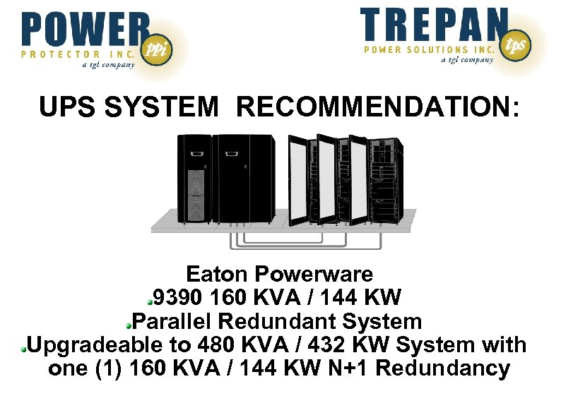 UPS SYSTEM RECOMMENDATION: Eaton Powerware 9390 160 KVA / 144 KW Parallel Redundant System