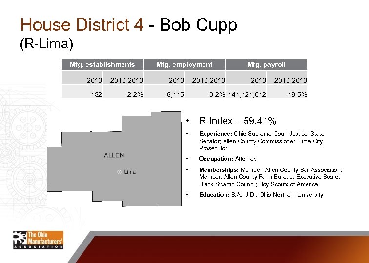 House District 4 - Bob Cupp (R-Lima) Mfg. establishments Mfg. employment 2013 2010 -2013