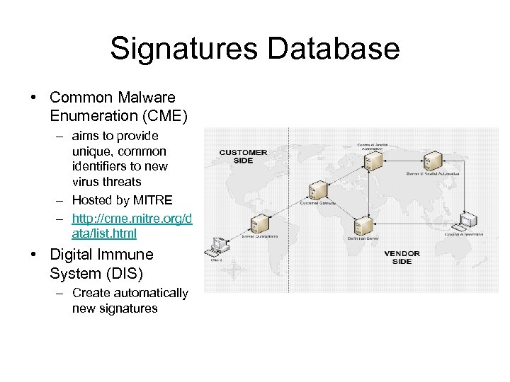 Signatures Database • Common Malware Enumeration (CME) – aims to provide unique, common identifiers
