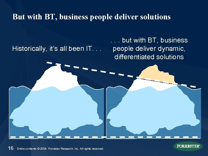 But with BT, business people deliver solutions Historically, it’s all been IT. . .