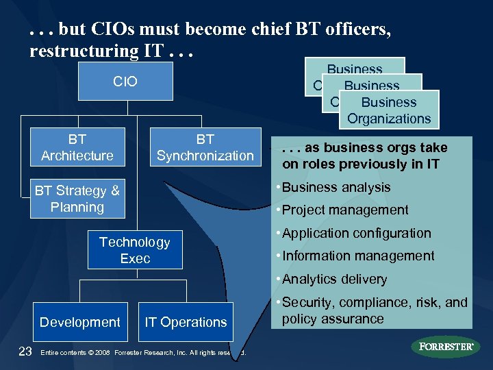 . . . but CIOs must become chief BT officers, restructuring IT. . .