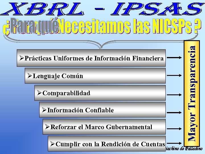 ØLenguaje Común ØComparabilidad ØInformación Confiable ØReforzar el Marco Gubernamental ØCumplir con la Rendición de