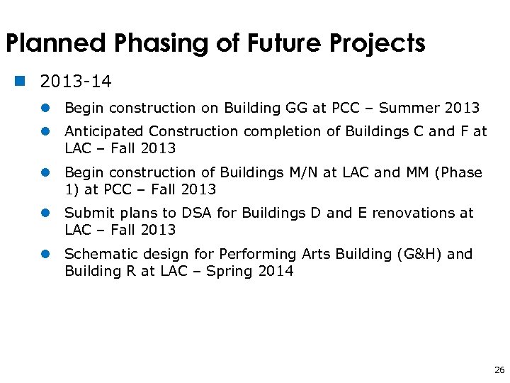 Planned Phasing of Future Projects n 2013 -14 l Begin construction on Building GG