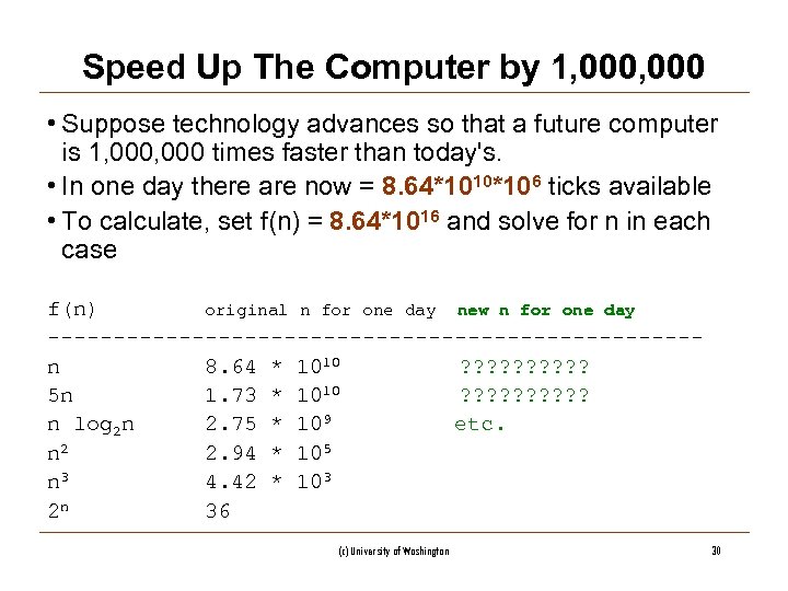 Speed Up The Computer by 1, 000 • Suppose technology advances so that a
