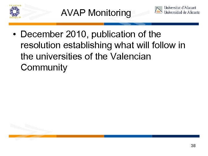 AVAP Monitoring • December 2010, publication of the resolution establishing what will follow in
