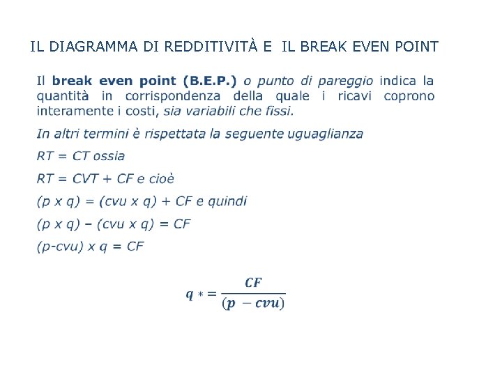 IL DIAGRAMMA DI REDDITIVITÀ E IL BREAK EVEN POINT 
