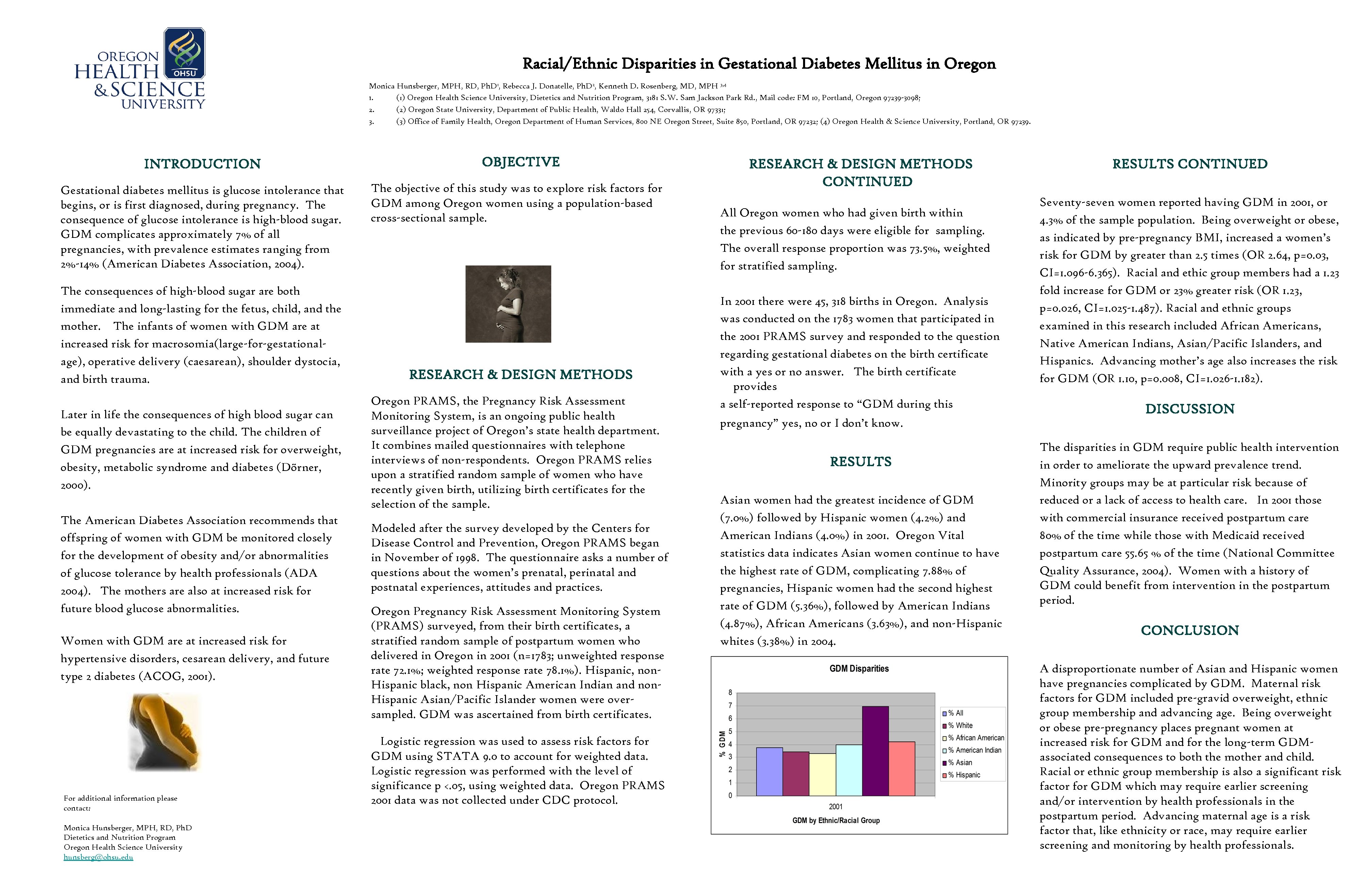 ￼ Racial/Ethnic Disparities in Gestational Diabetes Mellitus in Oregon Monica Hunsberger, MPH, RD, Ph.