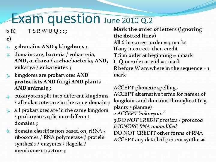 Exam question June 2010 Q. 2 b ii) TSRWUQ; ; ; c) 1. 3