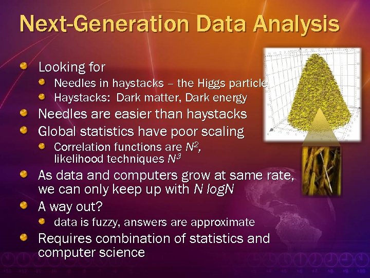 Next-Generation Data Analysis Looking for Needles in haystacks – the Higgs particle Haystacks: Dark