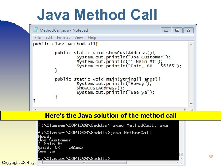 Java Method Call Here's the Java solution of the method call 38 Copyright 2014