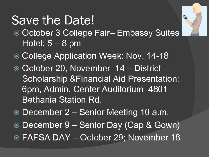 Save the Date! October 3 College Fair– Embassy Suites Hotel: 5 – 8 pm