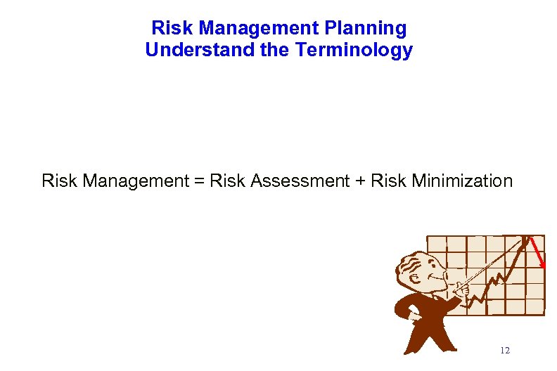 Risk Management Planning Understand the Terminology Risk Management = Risk Assessment + Risk Minimization