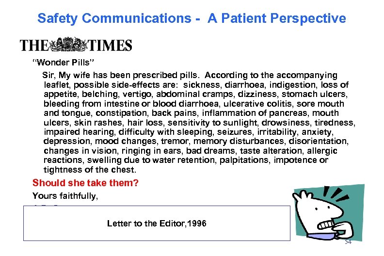 Safety Communications - A Patient Perspective “Wonder Pills” Sir, My wife has been prescribed