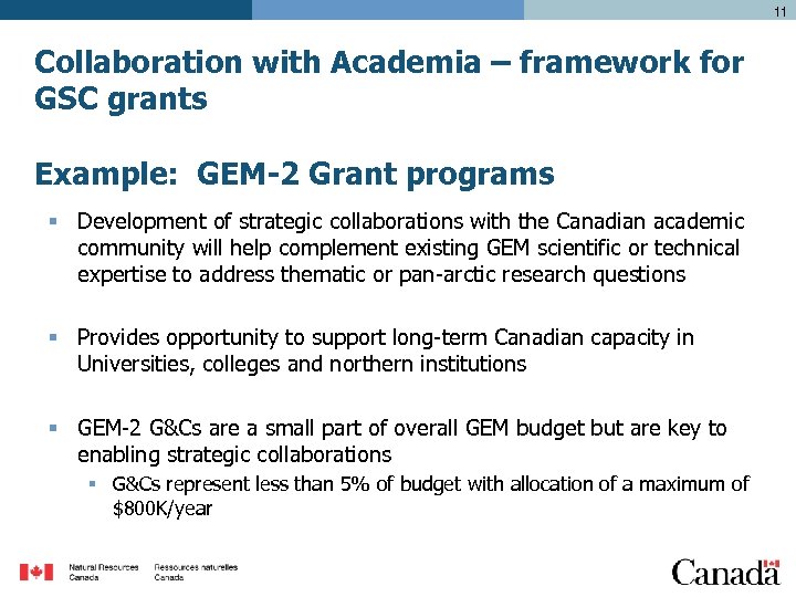 11 Collaboration with Academia – framework for GSC grants Example: GEM-2 Grant programs §
